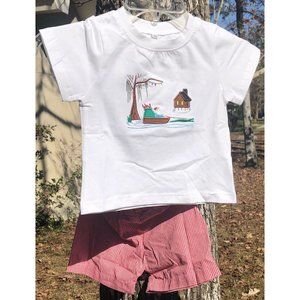 18M Short Set Santa in the Swamp Red Gingham Shorts White Tee